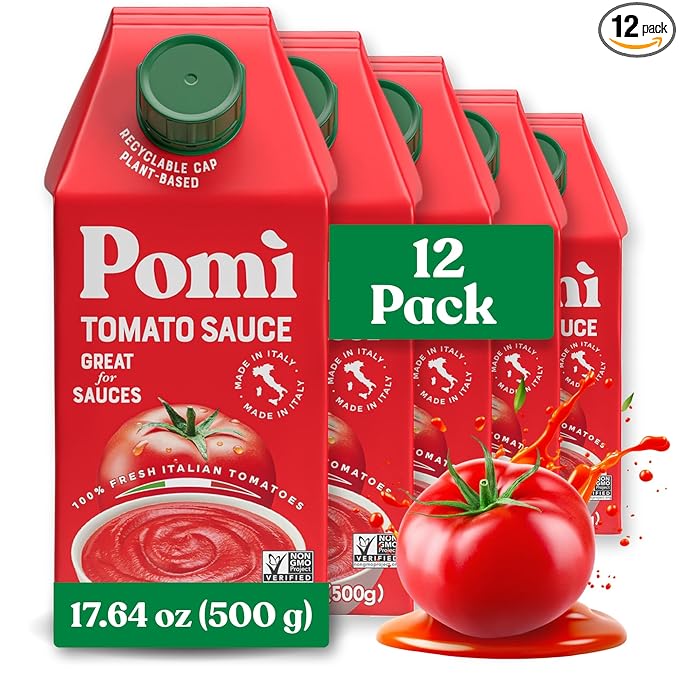 Pomì Tomato Sauce 17.64oz (Pack of 12) - Creamy, Velvety Italian Sauce with a Touch of Salt, No