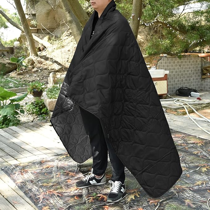 Poncho Liner Military Insulation Blanket Camo with Compression Carry Bag for Outdoors Hiking Jungle