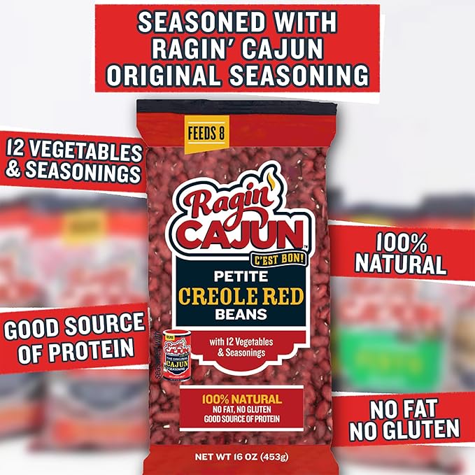 Ragin' Cajun Seasoned Petite Red Beans - 16 oz Bag, Gluten-Free, No MSG - Authentic Louisiana