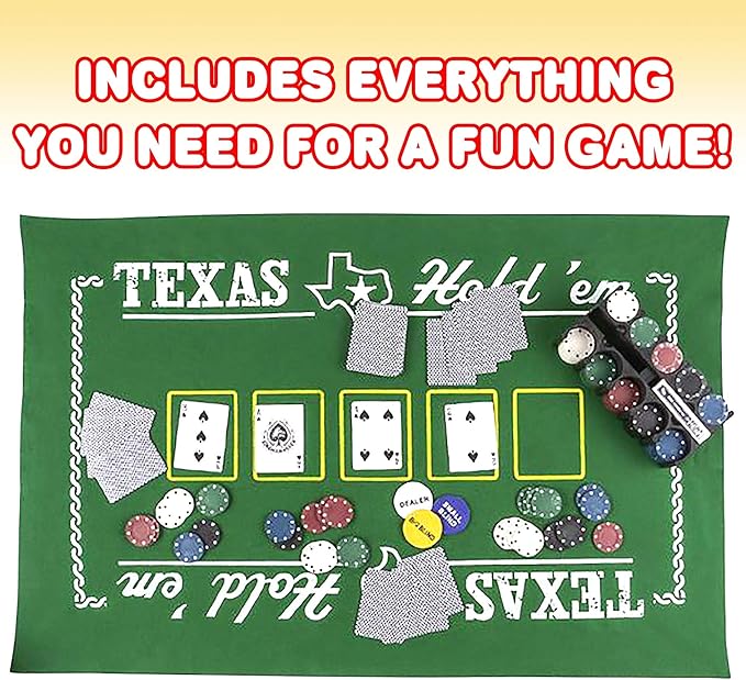 Gamie Texas Holdem Poker Game Set - Includes Hold?™em Mat, 2 Card Decks, Chips, Chip Holder and Tin