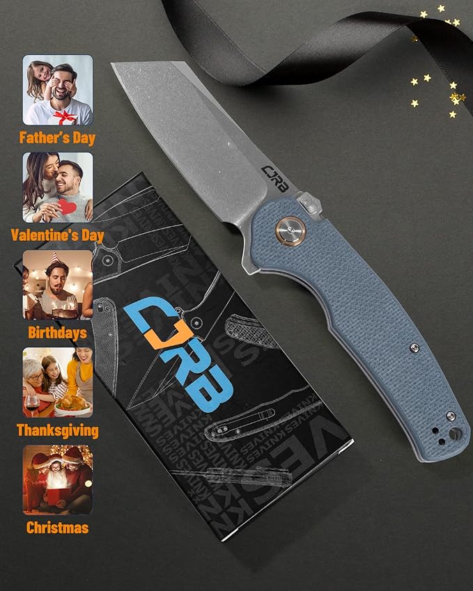 CJRB Crag Tactical Knife,Cleaver Pocket Folding Knife with Stonewash AR-RPM9 Steel Blade and G10
