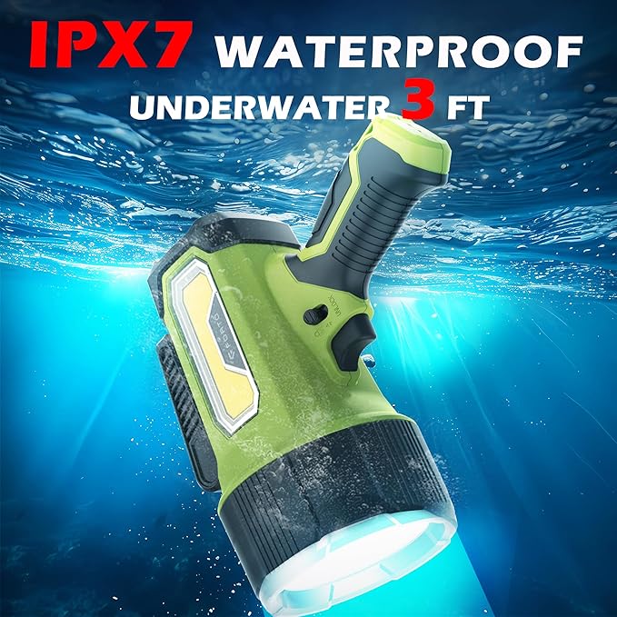 FORTO Rechargeable Spotlight Flashlight, 200000 Lumens Handheld Spotlight with Foldable Stand, 6