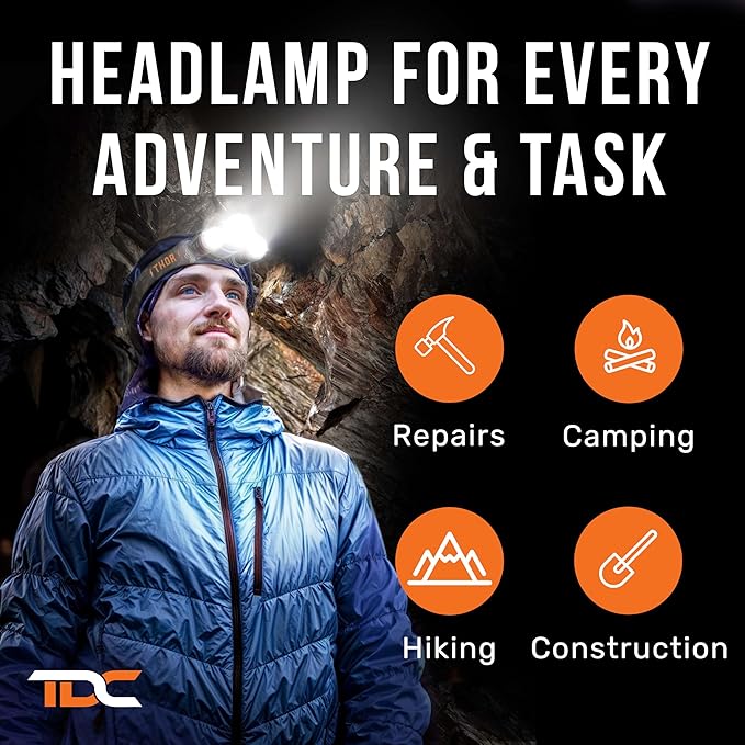 TDC Head Lamp Led Rechargeable Super Bright - USB-C Headlamp for Adults - Head Lights for Forehead
