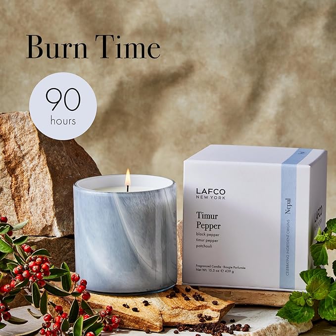 LAFCO New York Signature Candle, Timur Pepper - 15.5 oz - 90-Hour Burn Time - Reusable, Hand Blown