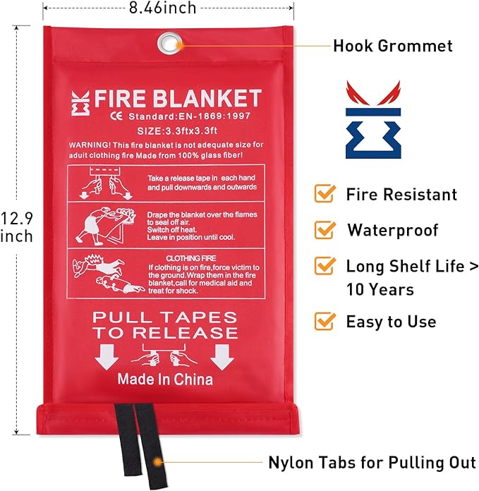 Fire Blanket for Kitchen Home Emergency - Fiberglass Blankets Fire Survival Suspension Flames