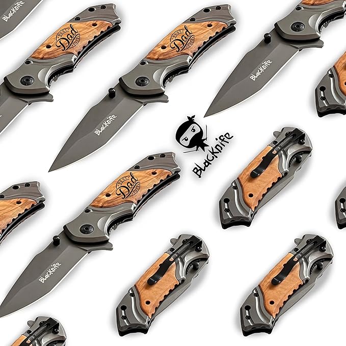 BlacKnife Gift For Dad Folding Pocket Knife with Wooden Handle and Clip, Pocket Knife For Men