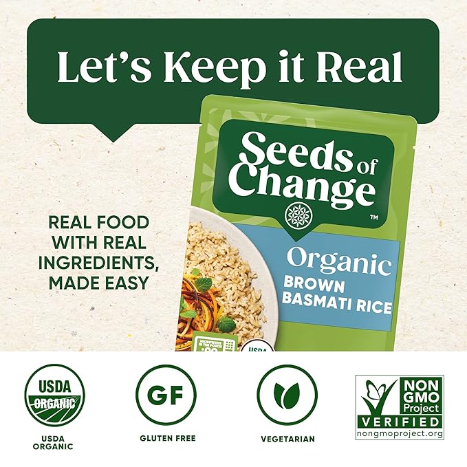 SEEDS OF CHANGE Certified Organic Brown Basmati Rice, Organic Food, 8.5 OZ Pouch (Pack of 6)