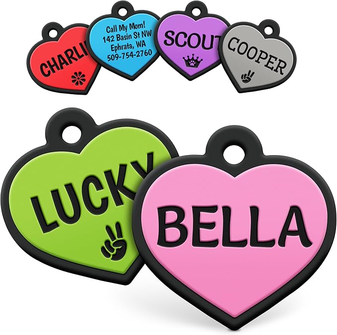 GoTags Silicone Dog Tags, Soundless Pet Tag, Personalized Silent Tag Engraved for Pets with Cute