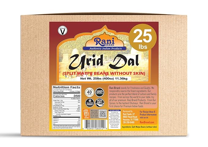 Rani Urid/Urad Dal (Split Matpe Beans Skinless) Indian Lentils 400oz (25lbs) 11.36kg Bulk Box ~ All