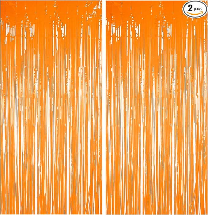 Foil Fringe Curtains Halloweens Decorations - Orange Tinsel Photo Backdrop Party Streamers for St