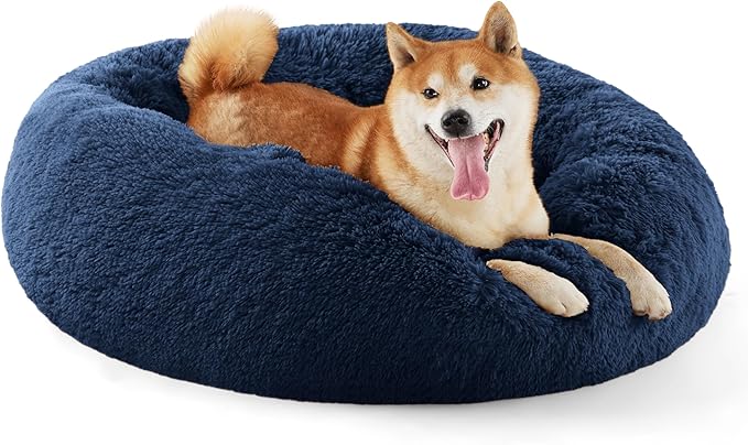 Bedsure Calming Dog Bed for Medium Dogs - Donut Washable Medium Pet Bed, 30 inches Anti-Slip Round