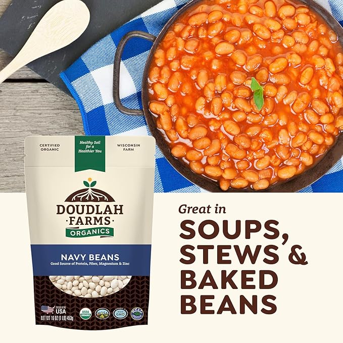 Organic Navy Beans 25 lb Bulk - Non-GMO, USDA Organic, Tested Clean Certified, Vegan - Rich in