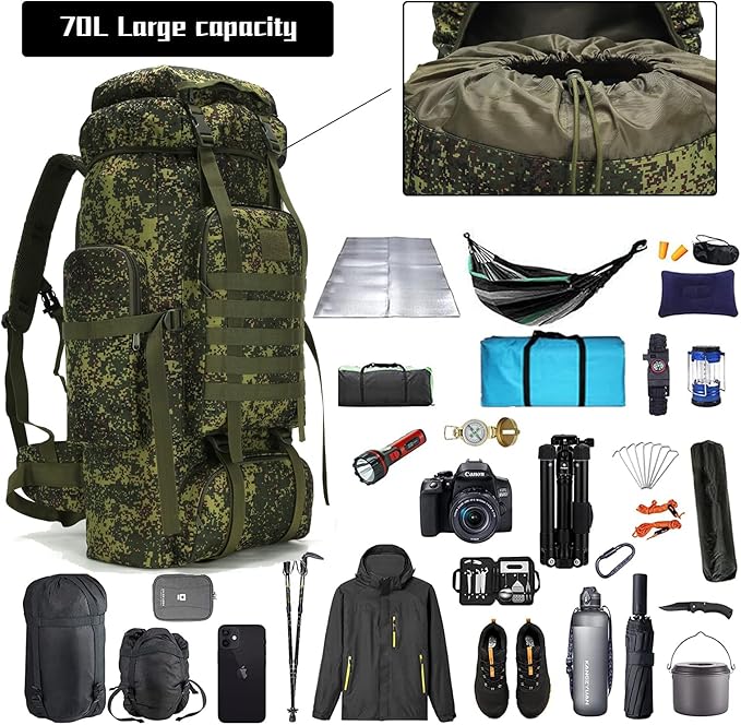 Hiking Backpack for Men 70L/100L Camping Backpack Military Rucksack Molle 3 Days Assault Pack for