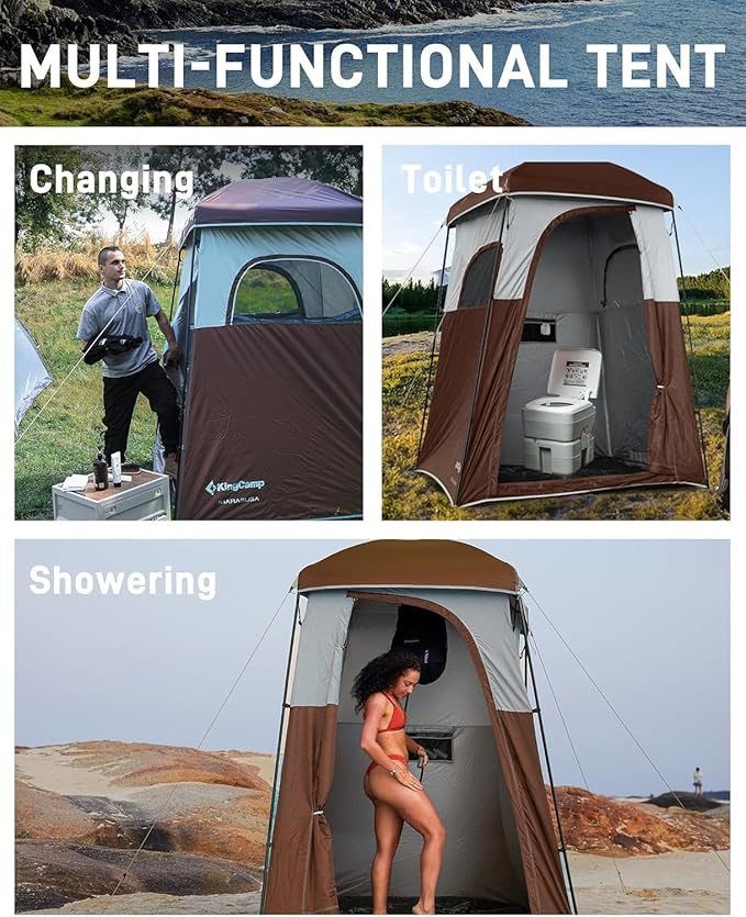 KingCamp Shower Tent, Portable Privacy Tent Outdoor Camping 1/2 Room Toilet Tents with Shower Bag &