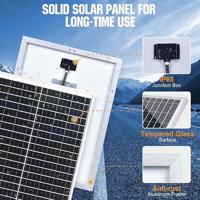 ECO-WORTHY 25W 12V Solar Battery Trickle Charger Maintainer, Waterproof Solar Panel + Adjustable