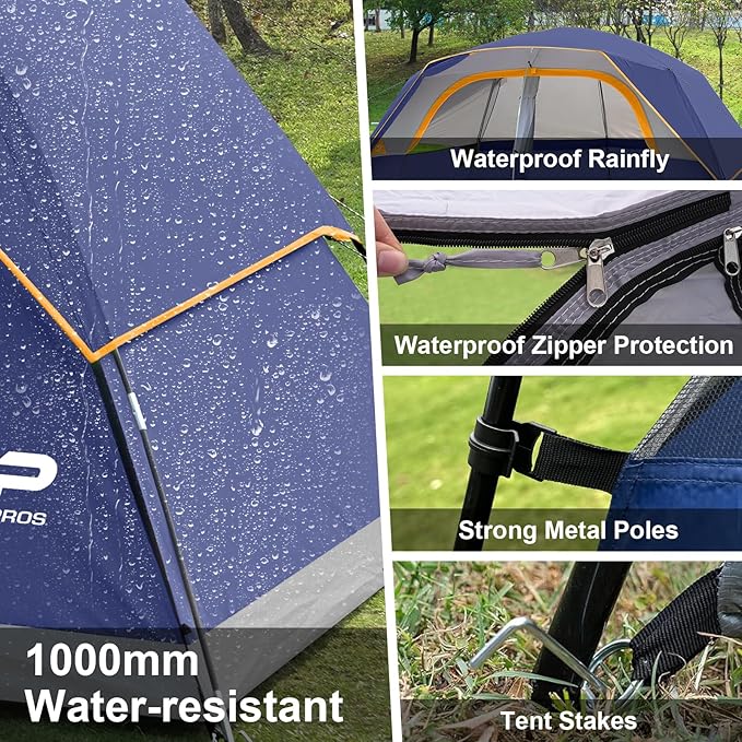 CAMPROS CP Tent 8 Person Camping Tents, Waterproof Windproof Family Tent with Top Rainfly, Large