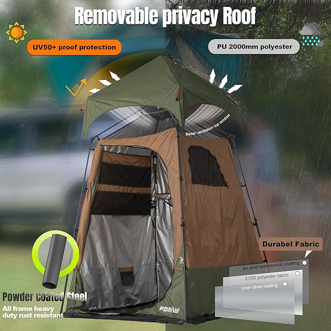 Camping Shower Tent Deluxe Changing Room Easy Set Up Privacy Shelter,Large Toilet Tent with Floor