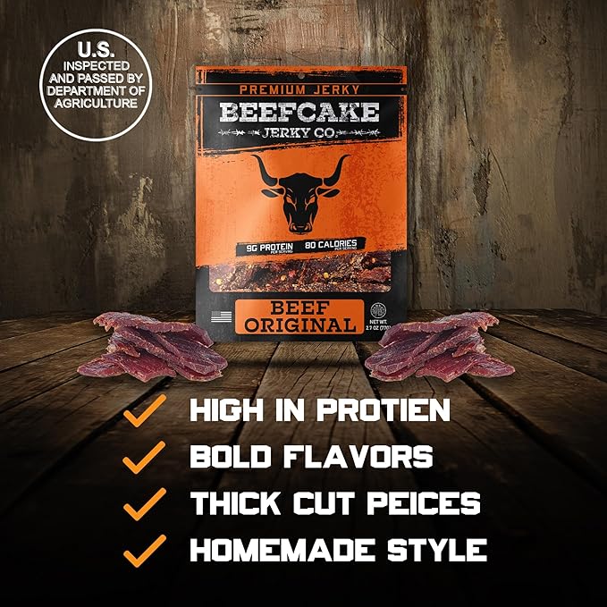 BEEFCAKE Jerky Pork Lover Variety Pack, Beef Jerky Signature Beef Peppered & Asian-Style Pork