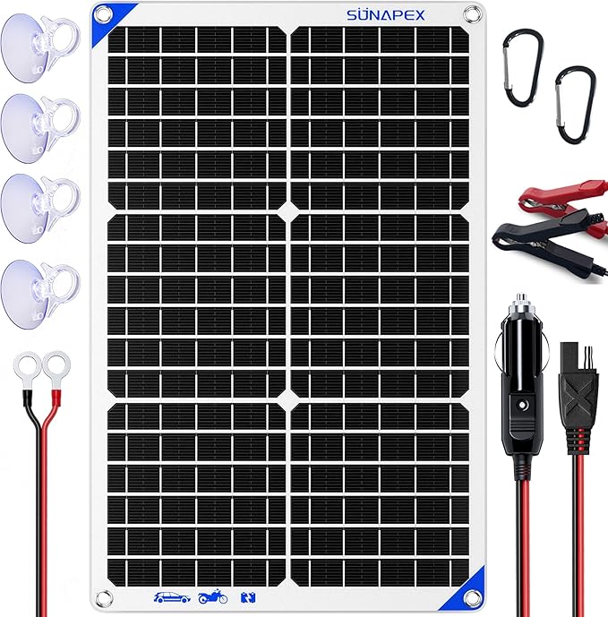 SUNAPEX Solar Battery Charger Maintainer, 30W 12V Portable Waterproof Solar Panel Trickle Charger
