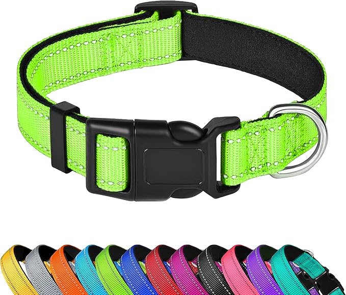 Reflective Dog Collar, Adjustable Soft Neoprene Padded Nylon Pet Collars with Buckle for Medium