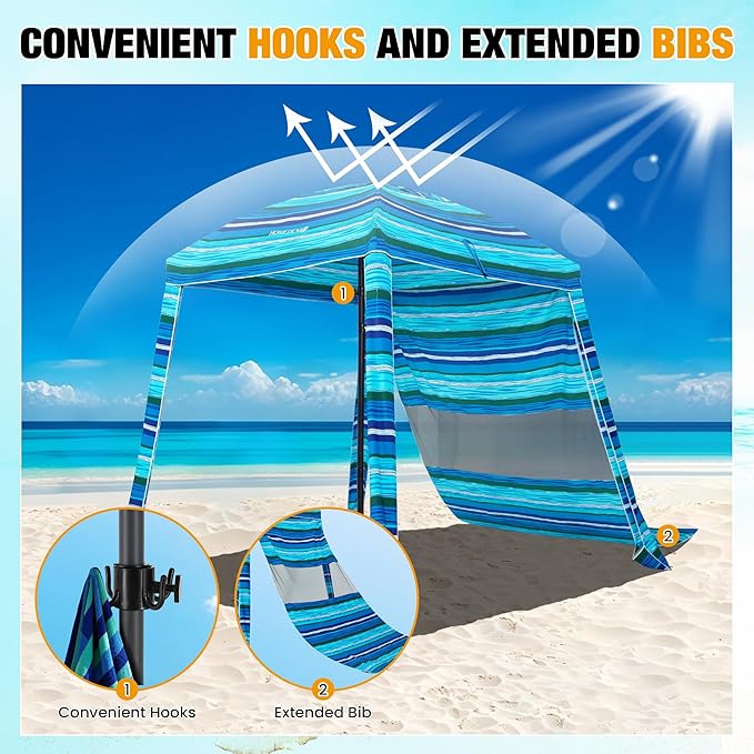 HOMEDEMO Beach Canopy UPF 50+, 6'×6', Easy Set up and Take Down Tent with Sand Pockets, Side Wall