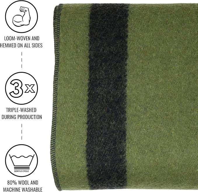 Arcturus Rainier Wool Blanket - 4.5lbs Warm, Heavy, Washable, Large | Great for Camping, Outdoors