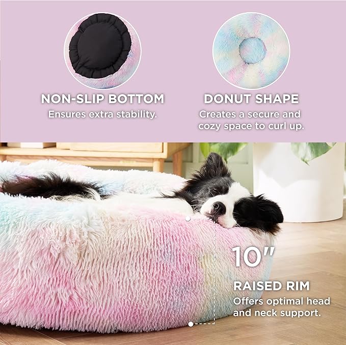 Bedsure Calming Dog Bed for Large Dogs - Donut Washable Large Pet Bed, Anti-Slip Round Fluffy Plush
