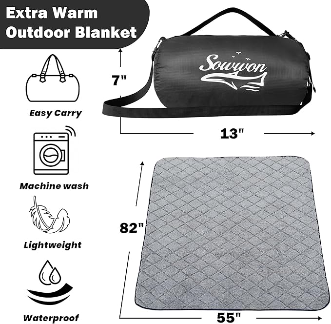 Waterproof Outdoor Blanket 82”X 55” Packable, Stadium Blankets for Camping with Sherpa Fleece