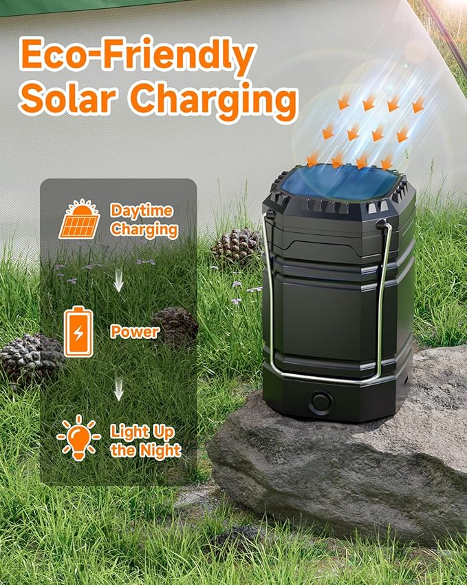 Solar Camping Lantern 4 Pack, Rechargeable LED Lantern with Flashlight, USB-C & Solar Powered