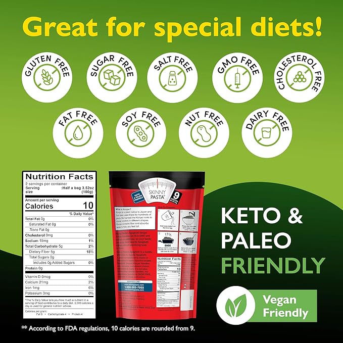 SKINNY PASTA Spaghetti - Healthy Konjac Shirataki Noodles, Low Carb Keto Pasta, Gluten Free, 6 Pack