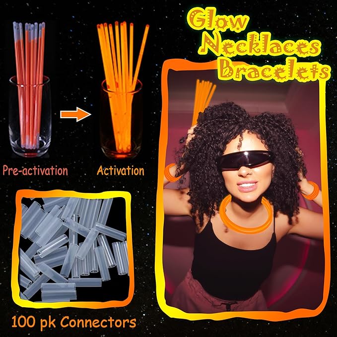 ILHSTY 100 Pcs 8'' Orange Glow Sticks Glow In The Dark Party Favors Supplies Bright GlowSticks