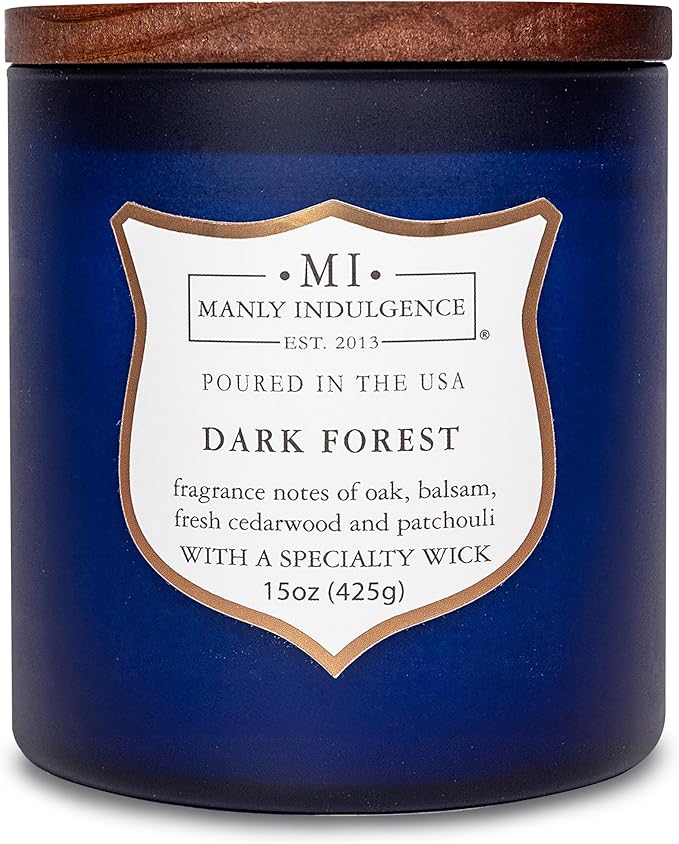 Manly Indulgence Dark Forest Scented Jar Candle for Men, Wood Wicked Candle, 15 oz - Oak, Balsam