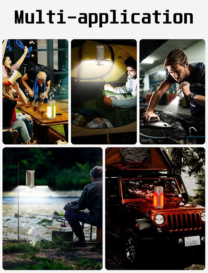 Rechargeable Camping Lantern with Bluetooth Speaker, 10000mAh, Portable LED Flashlight, Folding