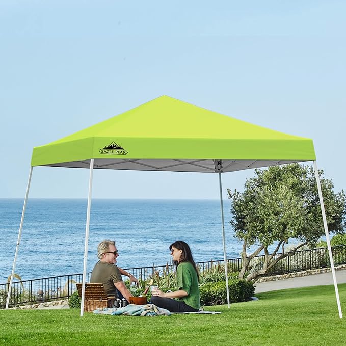 EAGLE PEAK 10x10 Slant Leg Pop-up Canopy Tent Easy One Person Setup Instant Outdoor Beach Canopy