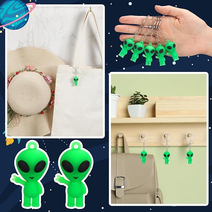50 Pcs Alien Party Favors Alien Keychains Glow in The Dark Space Keychain Mini Aliens Figures