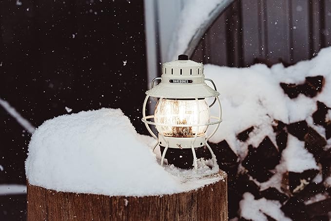 Barebones Railroad Lantern ??Vintage White, Vintage-Inspired LED Camping Lantern with Rechargeable