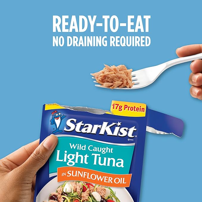 StarKist Chunk Light Tuna in Sunflower Oil, 2.6 oz Pouch (24 Pack) Ready to Eat Wild Caught Tuna