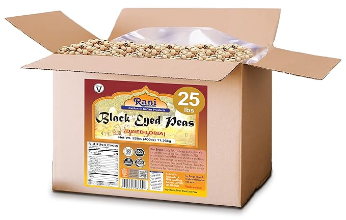 Rani Black Eyed Peas, Dried Cowpeas (Lobhia) 400oz (25lbs) 11.36kg Bulk Box ~ All Natural | Vegan |