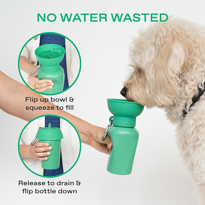 Springer Flip Portable Dog Water Bottle with Foldable Food Grade Silicone Bowl - 20 Ounce Travel