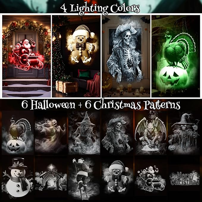Christmas Projector Lights 2025 Upgrade 3D Dynamic Outdoor Indoor Decorations 4 Colors Light, with