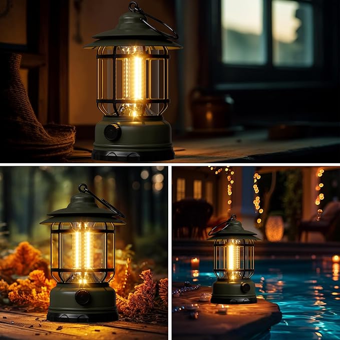 Portable LED Camping Lanterns,1500LM Step-less Dimming, Lightweight Retro Battery Powered USB