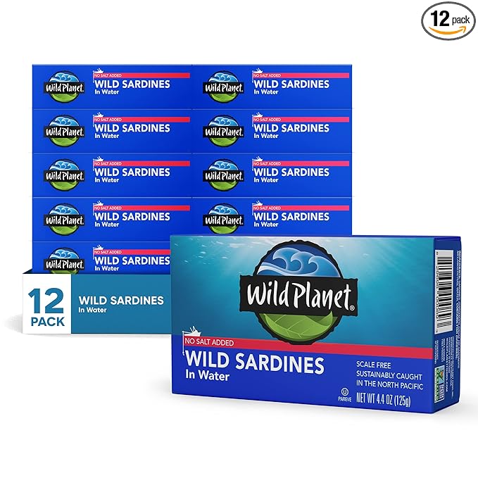 Wild Planet Wild Sardines in Water, No Salt Added, Tinned Fish, Non-GMO, Sustainable 4.4 Ounce