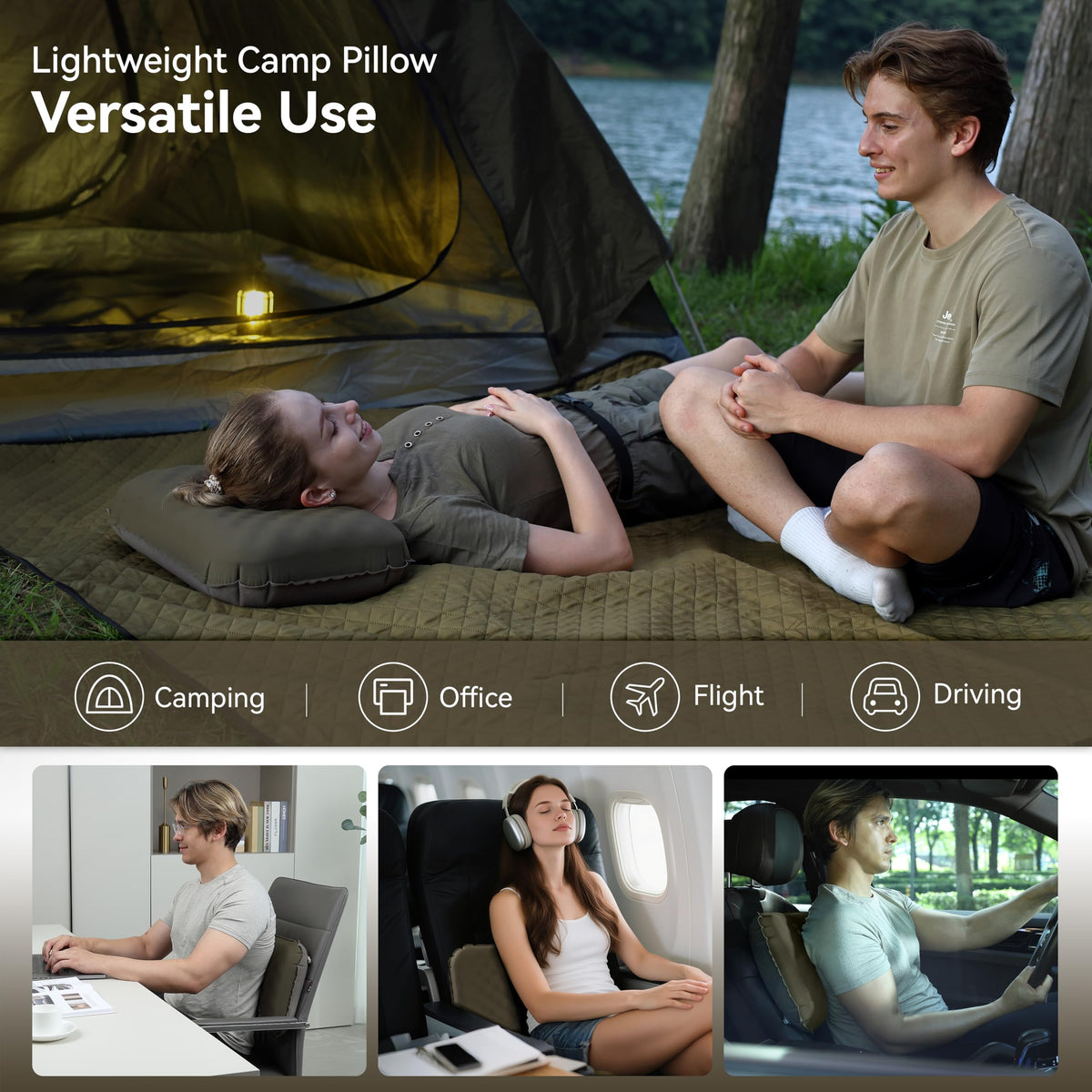 MARCHWAY Inflatable Camping Pillow with Soft Foam Top & TPU Air Bladder, Dual-Sided Support for
