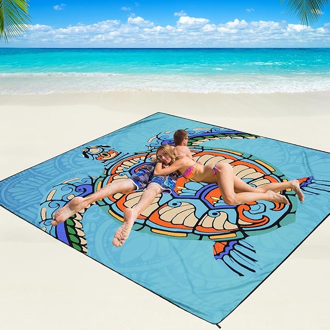 Beach Blanket Waterproof Sandproof Beach Mat 79" X 83"/10'x9'for 2-8 Adults Quick Drying Outdoor