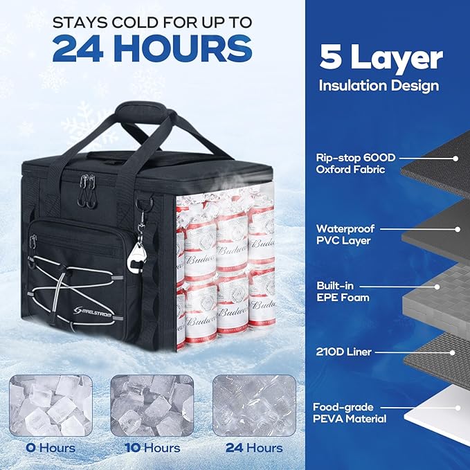 Maelstrom Soft Sided Cooler Bag, 30/40 Can Collapsible Insulated Ice Chest, Large Leakproof Camping