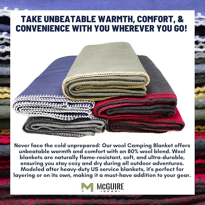 M MCGUIRE GEAR Heavy Duty Wool Blanket, Survival, Emergency, and First Aid Use – Mil-Spec, Fire
