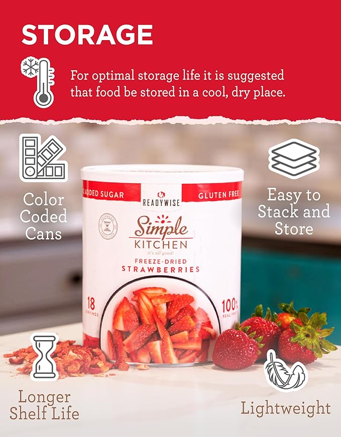 READYWISE - Simple Kitchen Freeze Dried Strawberries, 18 Servings, Vegan, Gluten Free, Healthy