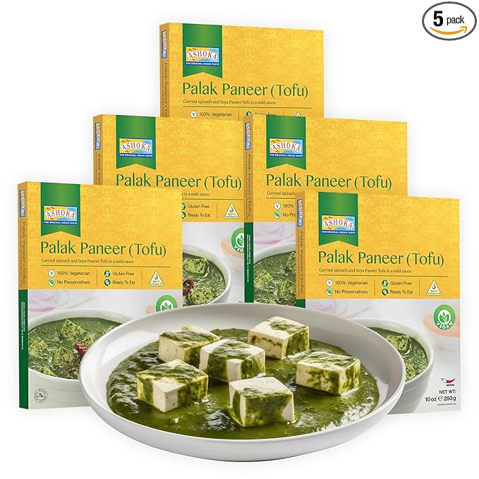 Ashoka Entrees 1932, Plant-Based Tofu & Spinach Curry, All-Natural, Ready to Eat Meals, Palak