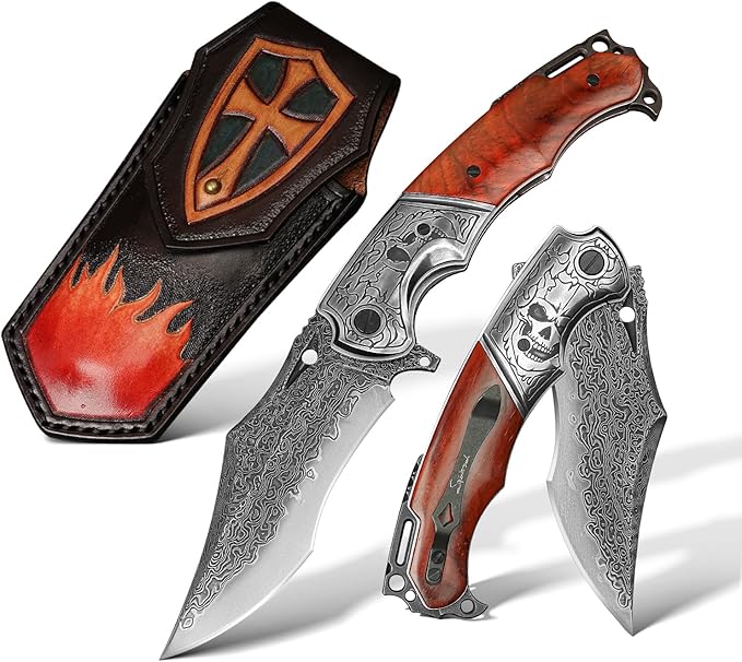 VG10 Core Damascus Steel Folding Knife Suitable for EDC, 4.13 "rosewood Handle, Lined Lock, Outdoor