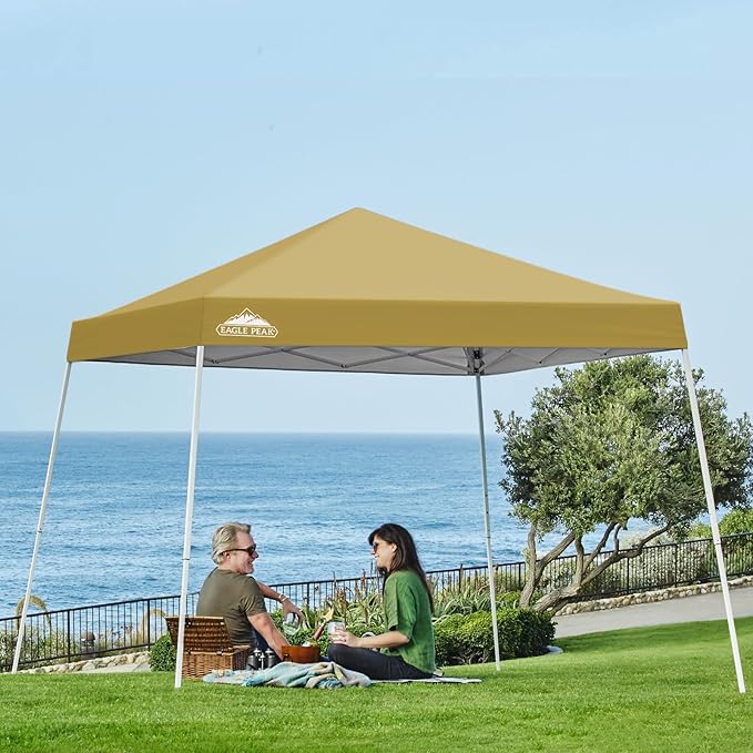 EAGLE PEAK 10x10 Slant Leg Pop-up Canopy Tent Easy One Person Setup Instant Outdoor Beach Canopy